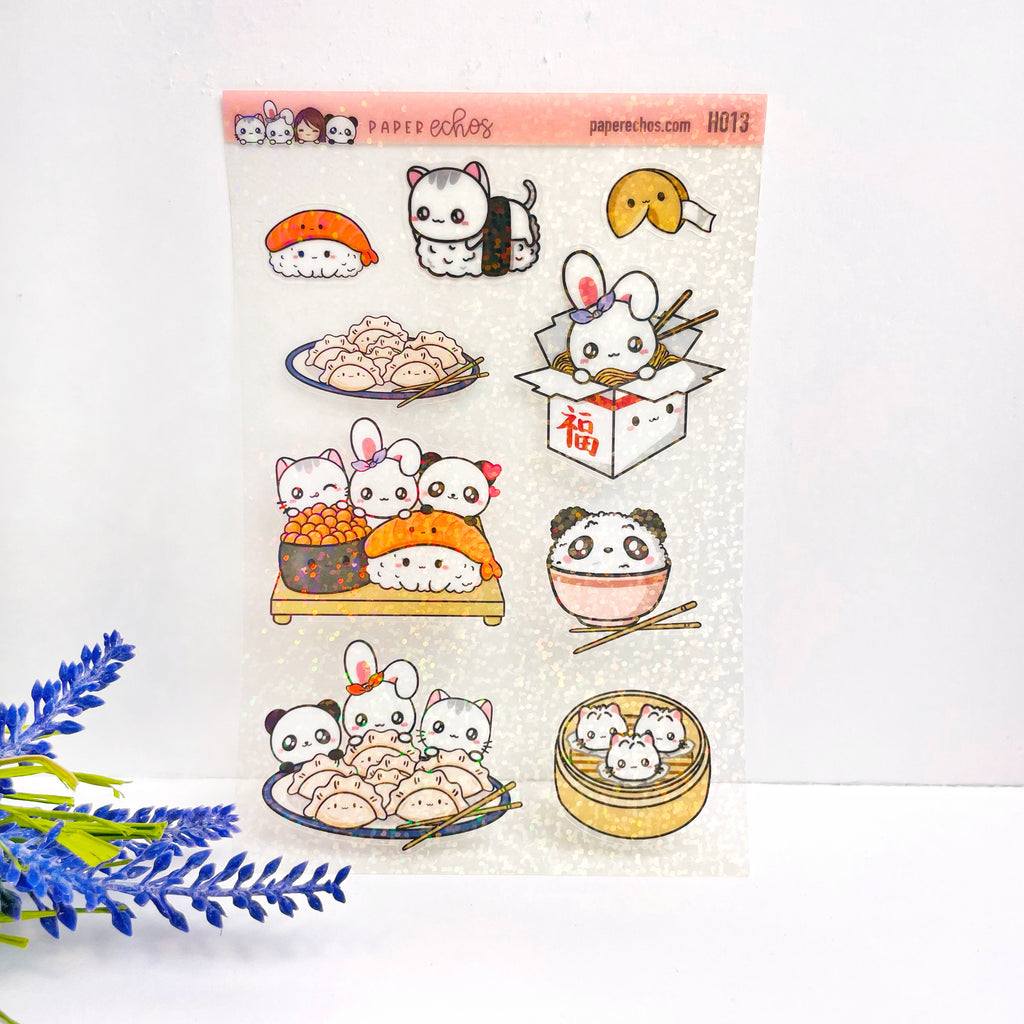 Asian Food Holographic Clear Stickers
