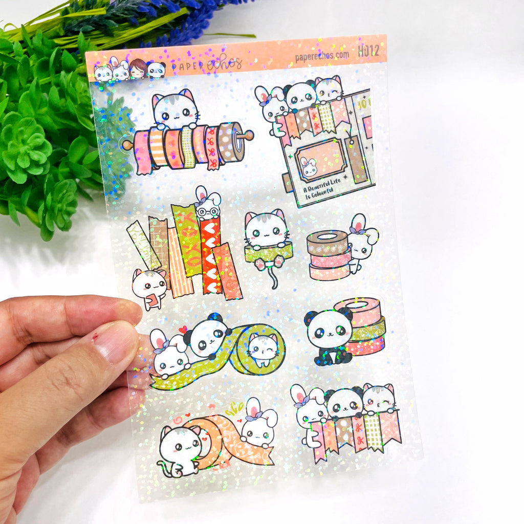 Washi Tape Love Holographic Clear Stickers