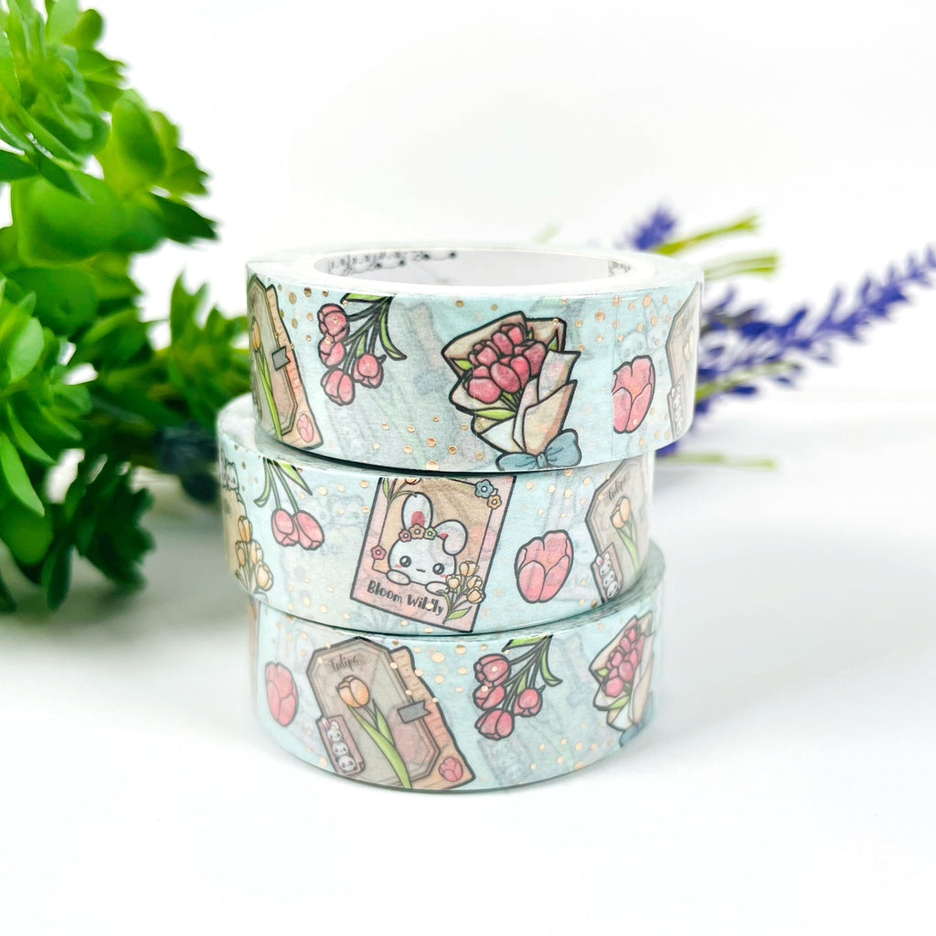 Tulips Flowers Champagne Gold Foiled Washi Tape