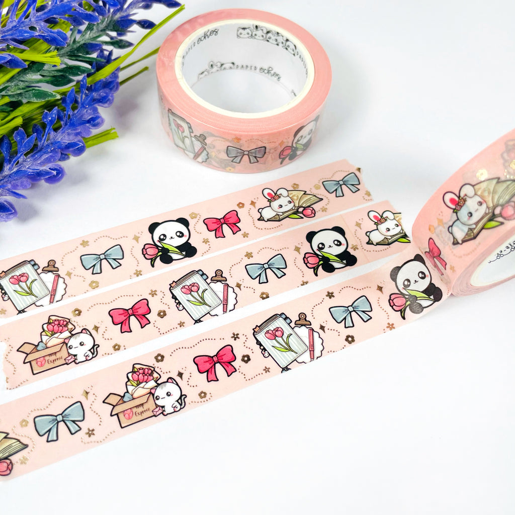 Tulips Flowers Washi Tape Set - Champagne Gold Foiled