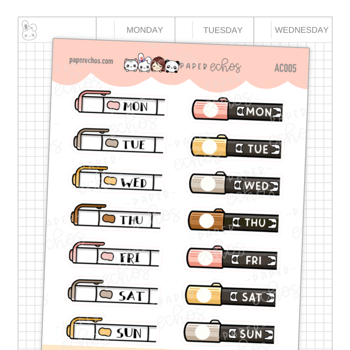 Days of the Week Pens Foundational Stickers /AC005 | PaperEchos