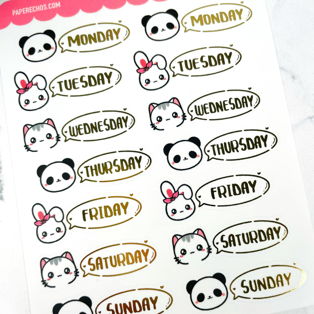 Foiled Days of the Week Character Stickers