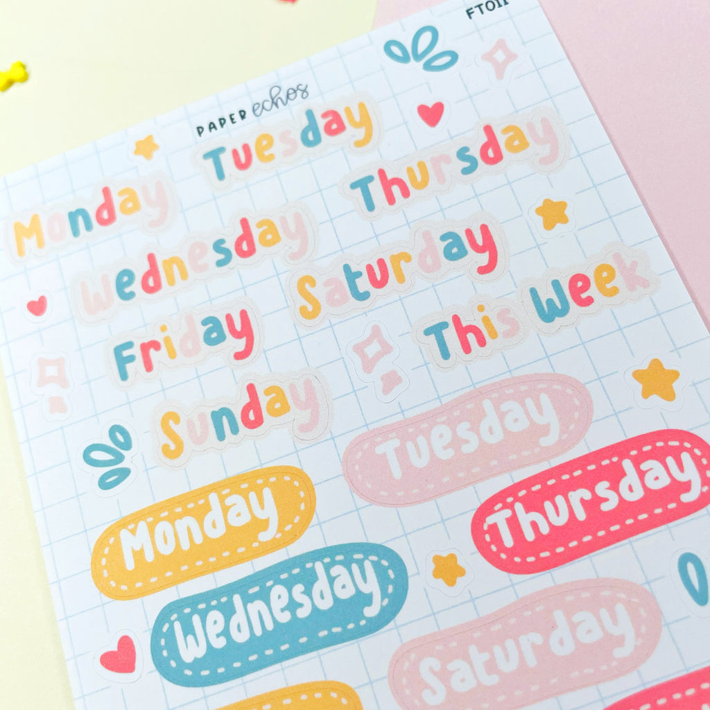 Bright Colours Days of the Week Stickers