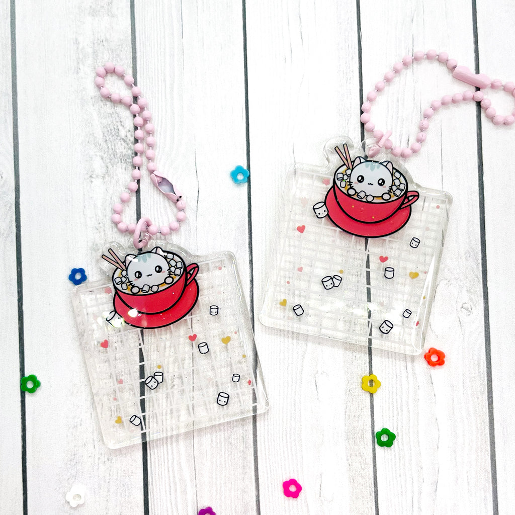 Cat Hot Chocolate Glitter Acrylic Mini Washi Card / Planner Charm