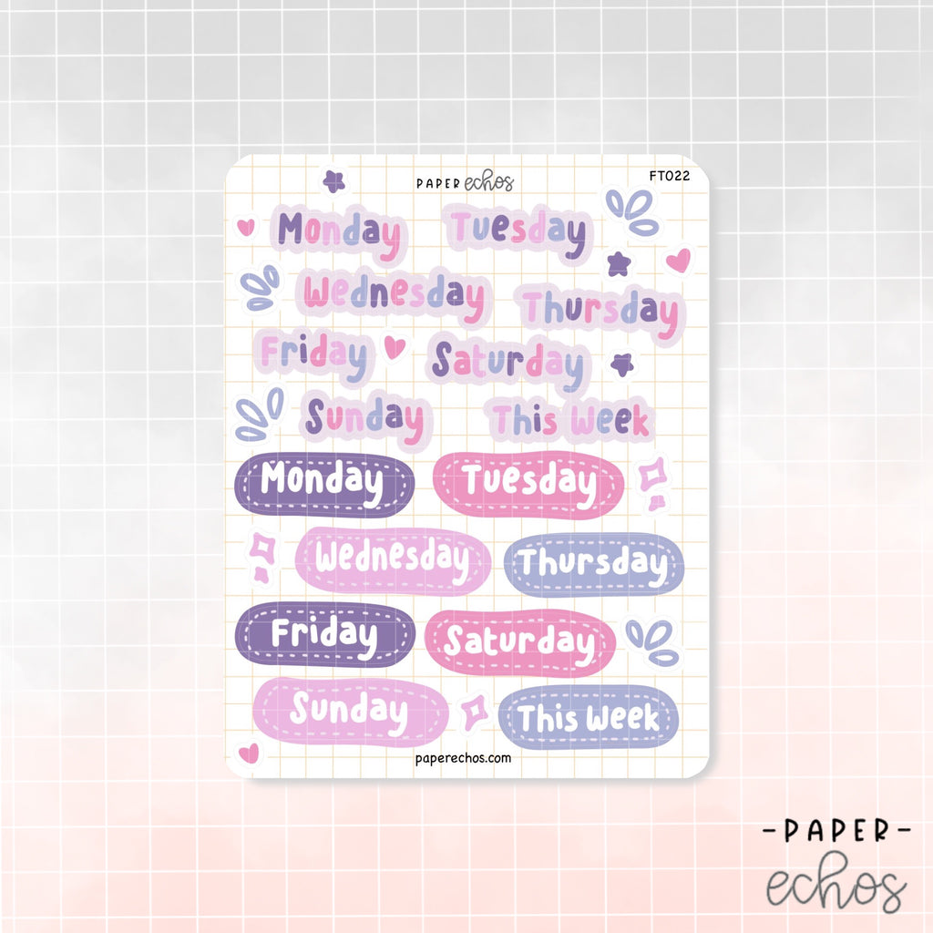 Unicorn Colours Days of the Week Stickers
