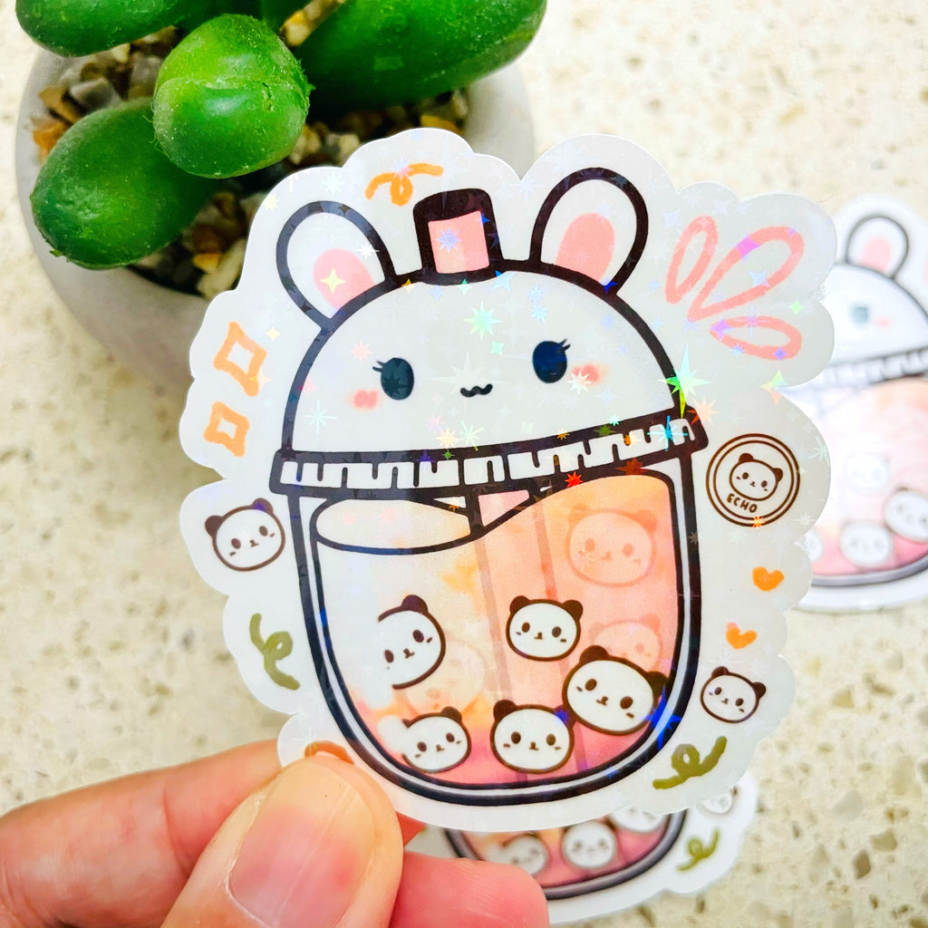 Bunny Boba Tea Vinyl Flake Sticker