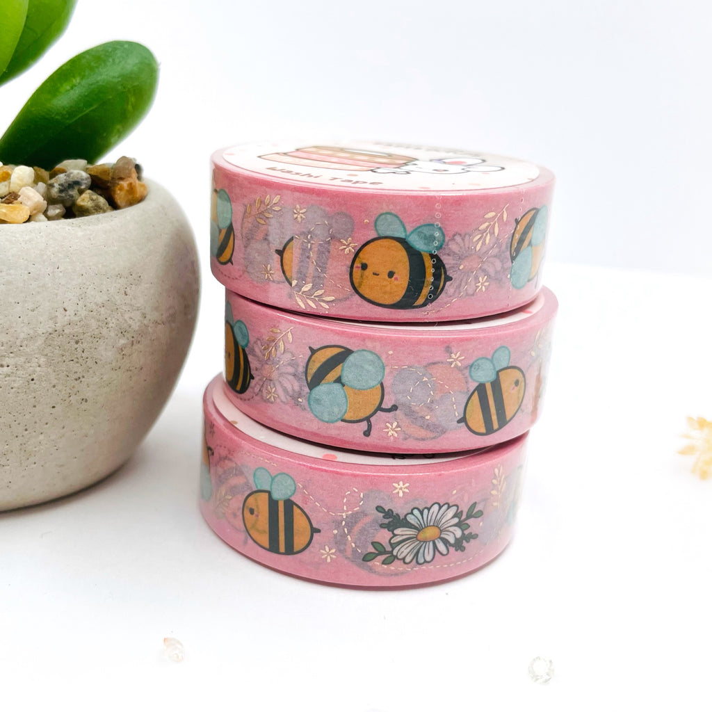 Pink Bees Champagne Gold Foiled Washi Tape