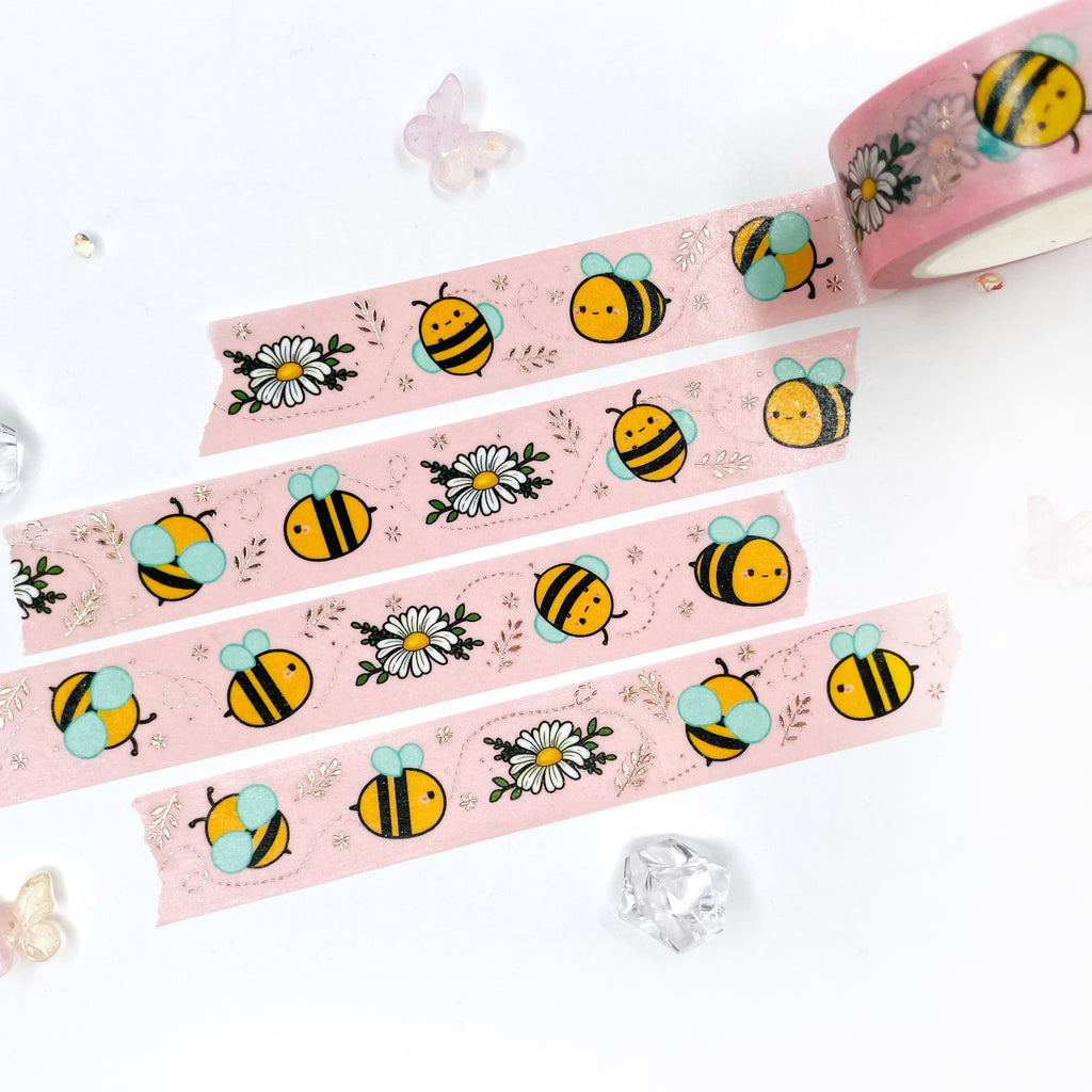 Pink Bees Champagne Gold Foiled Washi Tape