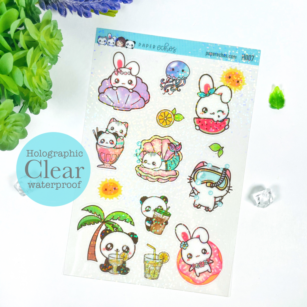 Summer Time Holographic Clear Stickers