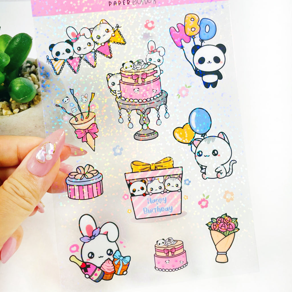 Birthday Holographic Clear Stickers