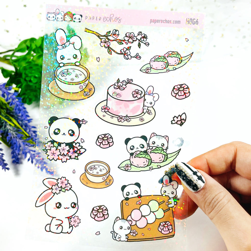 Sakura Spring Food Holographic Clear Stickers