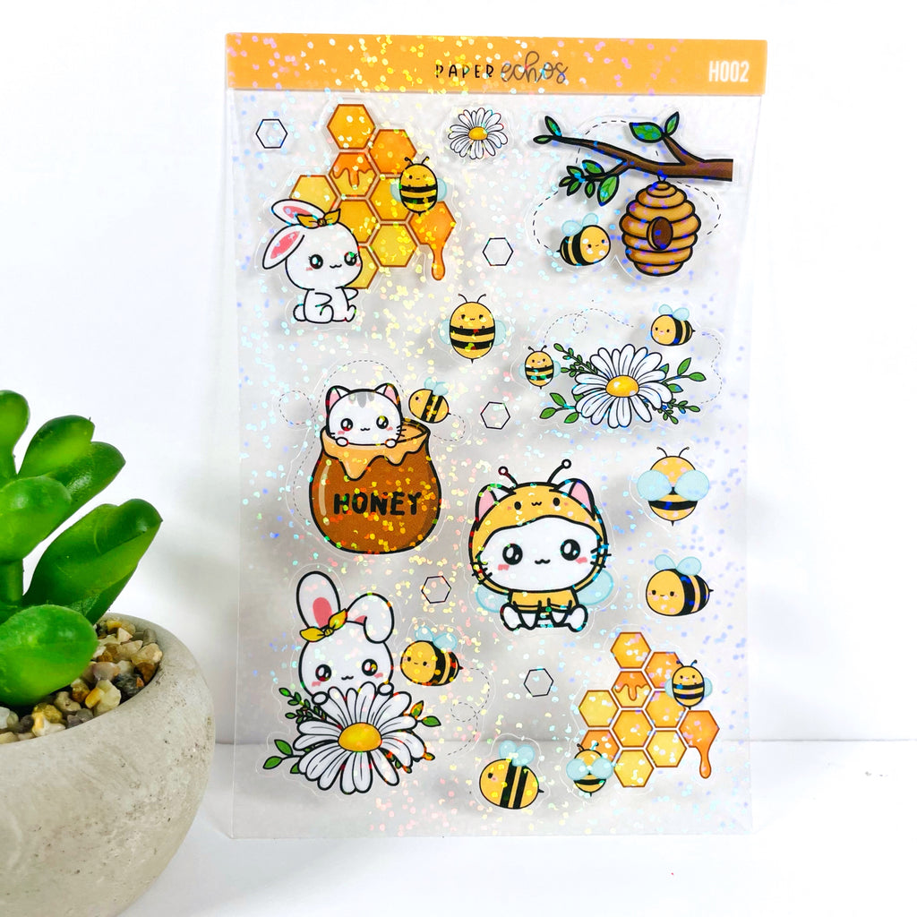 Bee Theme Holographic Clear Stickers