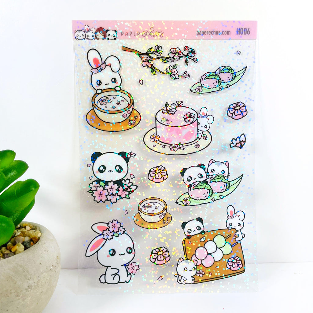 Sakura Spring Food Holographic Clear Stickers