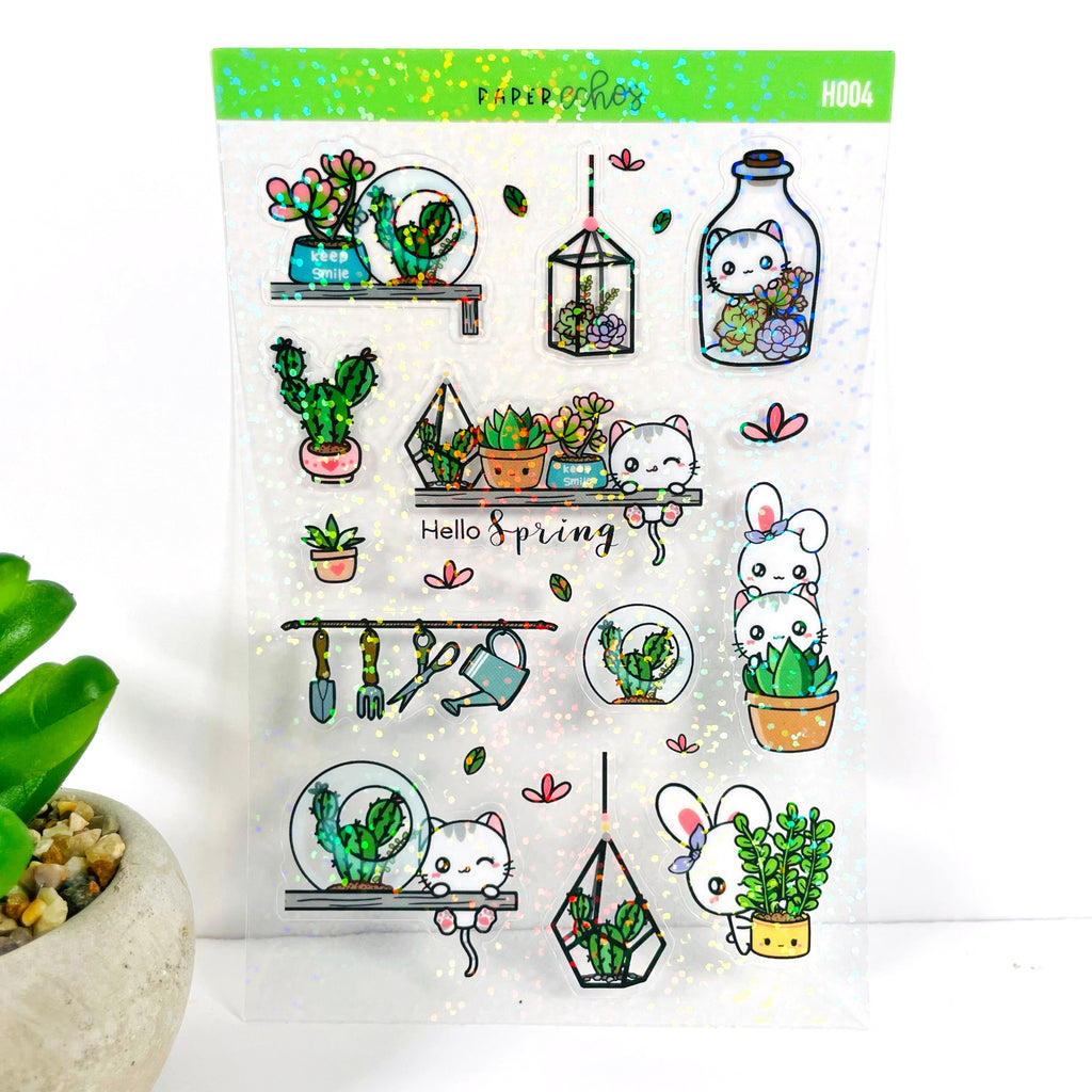 Succulents  Holographic Clear Stickers