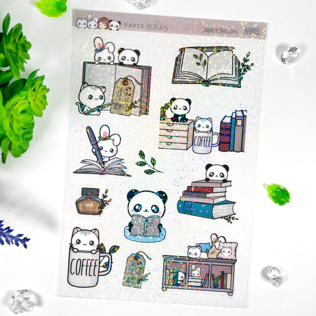 I Love Books Holographic Clear Stickers