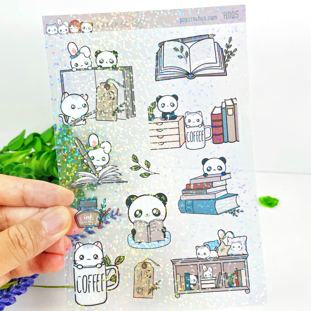 I Love Books Holographic Clear Stickers