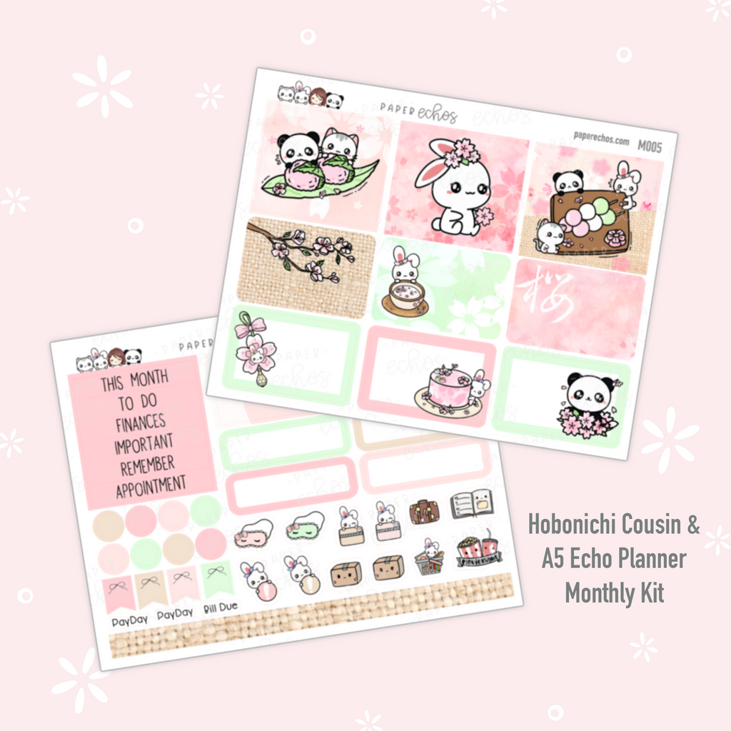 Cherry Blossom / Sakura Hobonichi Cousin & A5 ECHO Planner Monthly Kit- 2 Pages