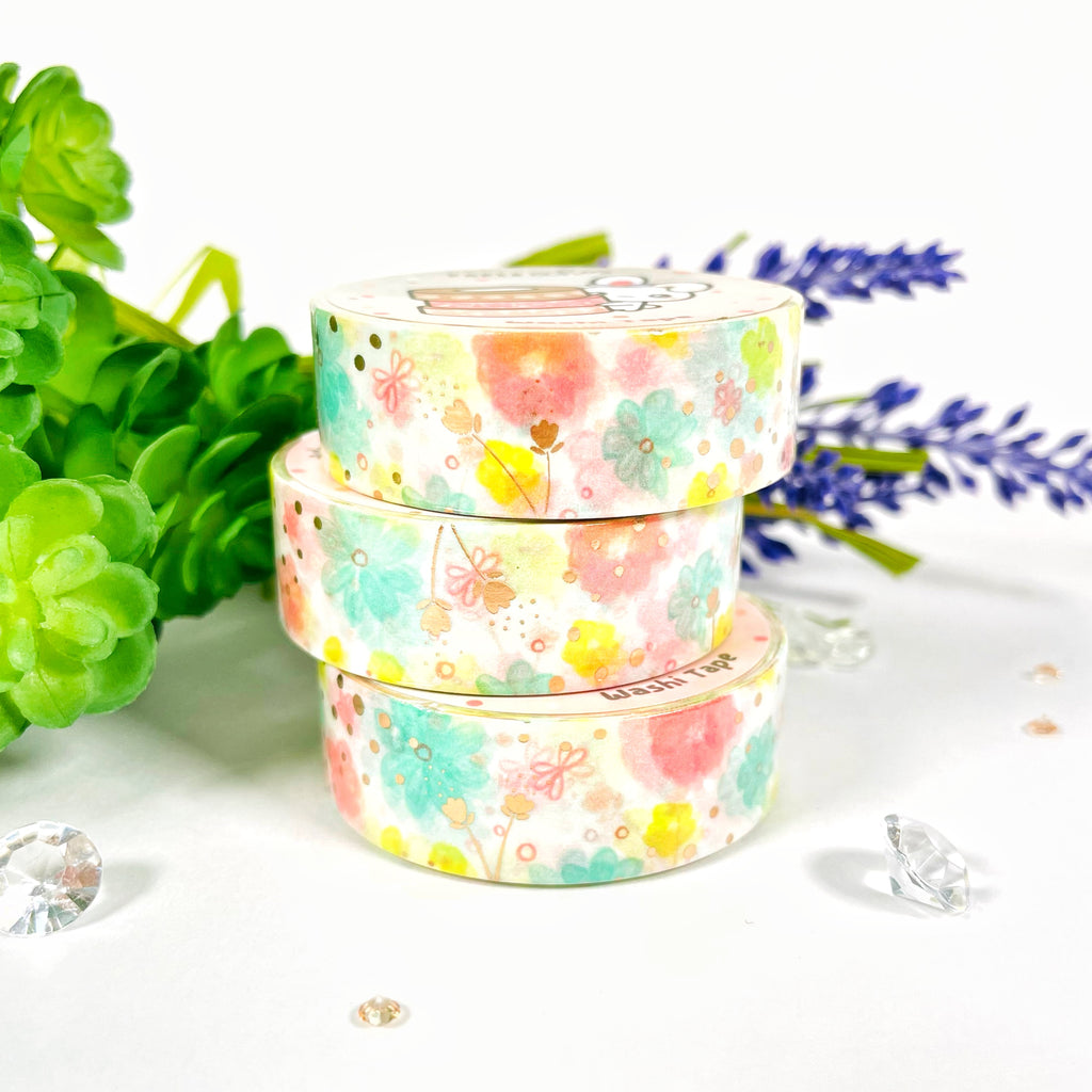 Water Colour Floral Champagne Gold Foiled Washi Tape