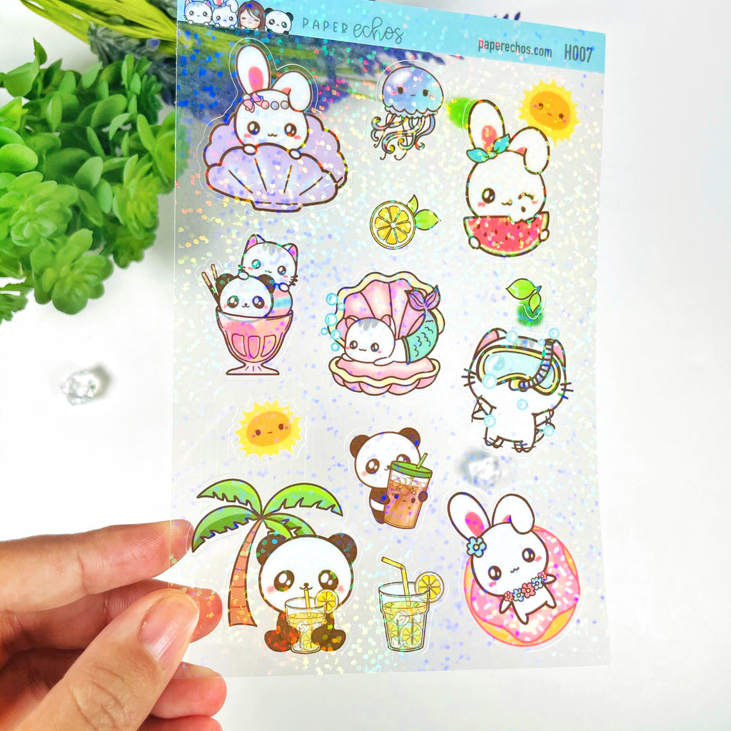 Summer Time Holographic Clear Stickers