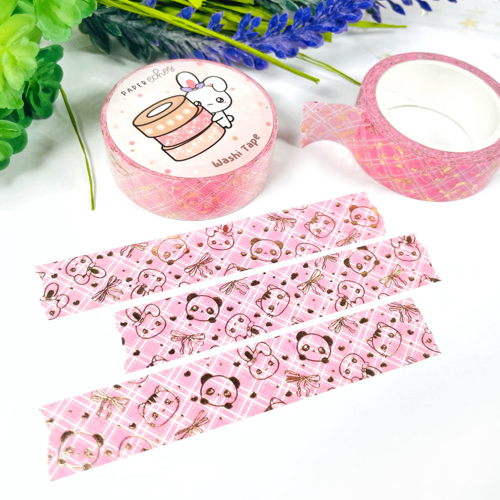 Pink Grid Pattern Champagne Gold  Foiled Washi Tape