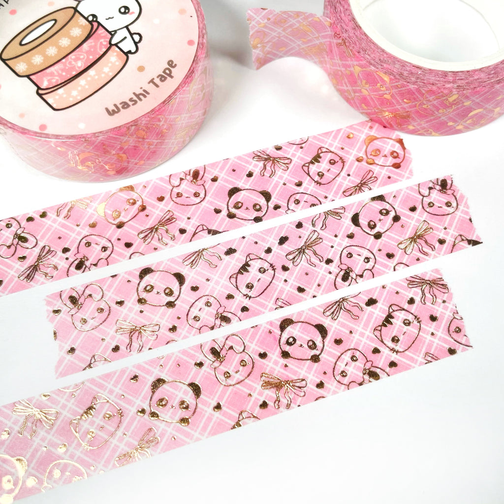 Pink Grid Pattern Champagne Gold  Foiled Washi Tape