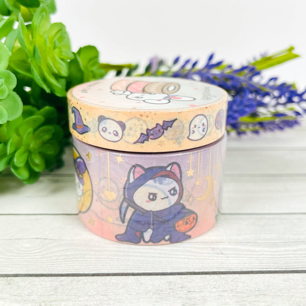 Halloween Washi Tapes Set of 2-Champagne Gold Foiled -25mm+10mm