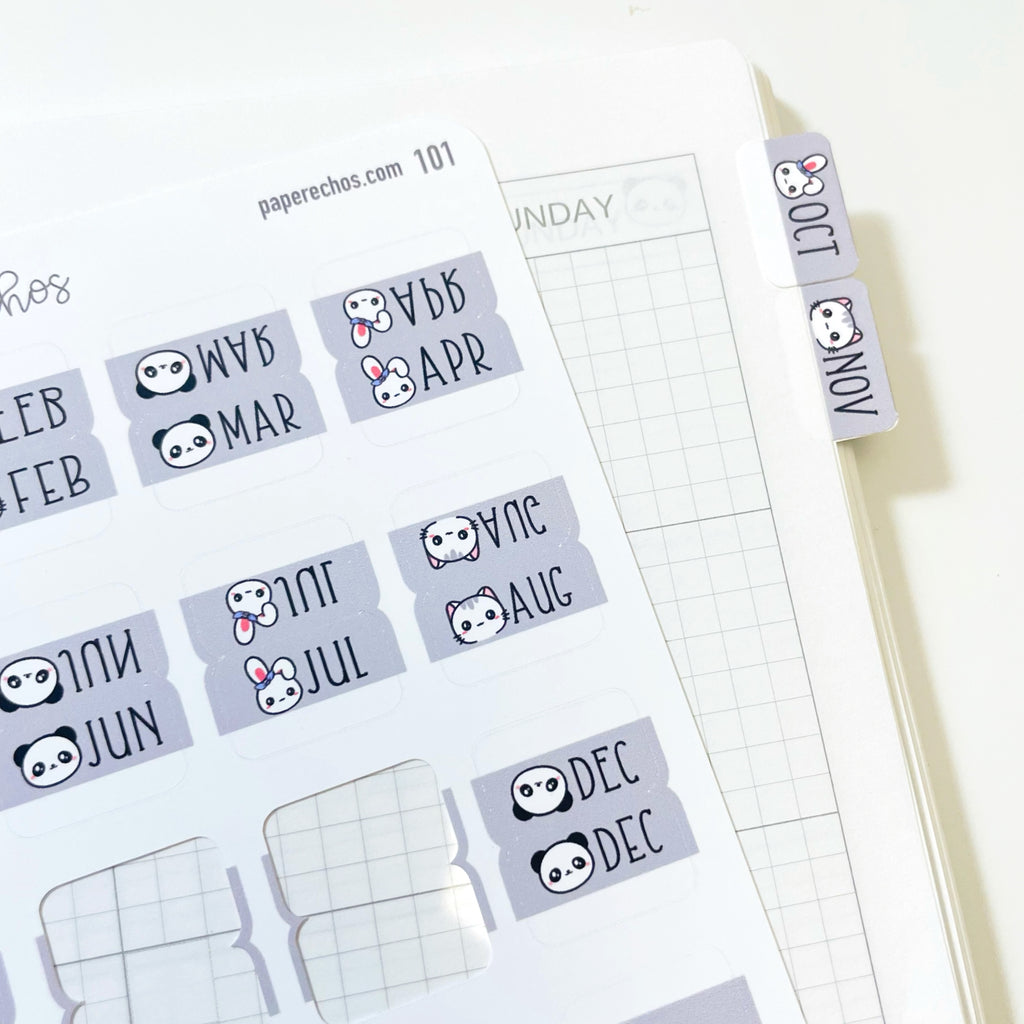 Monthly Grey Colour Tab Functional Stickers