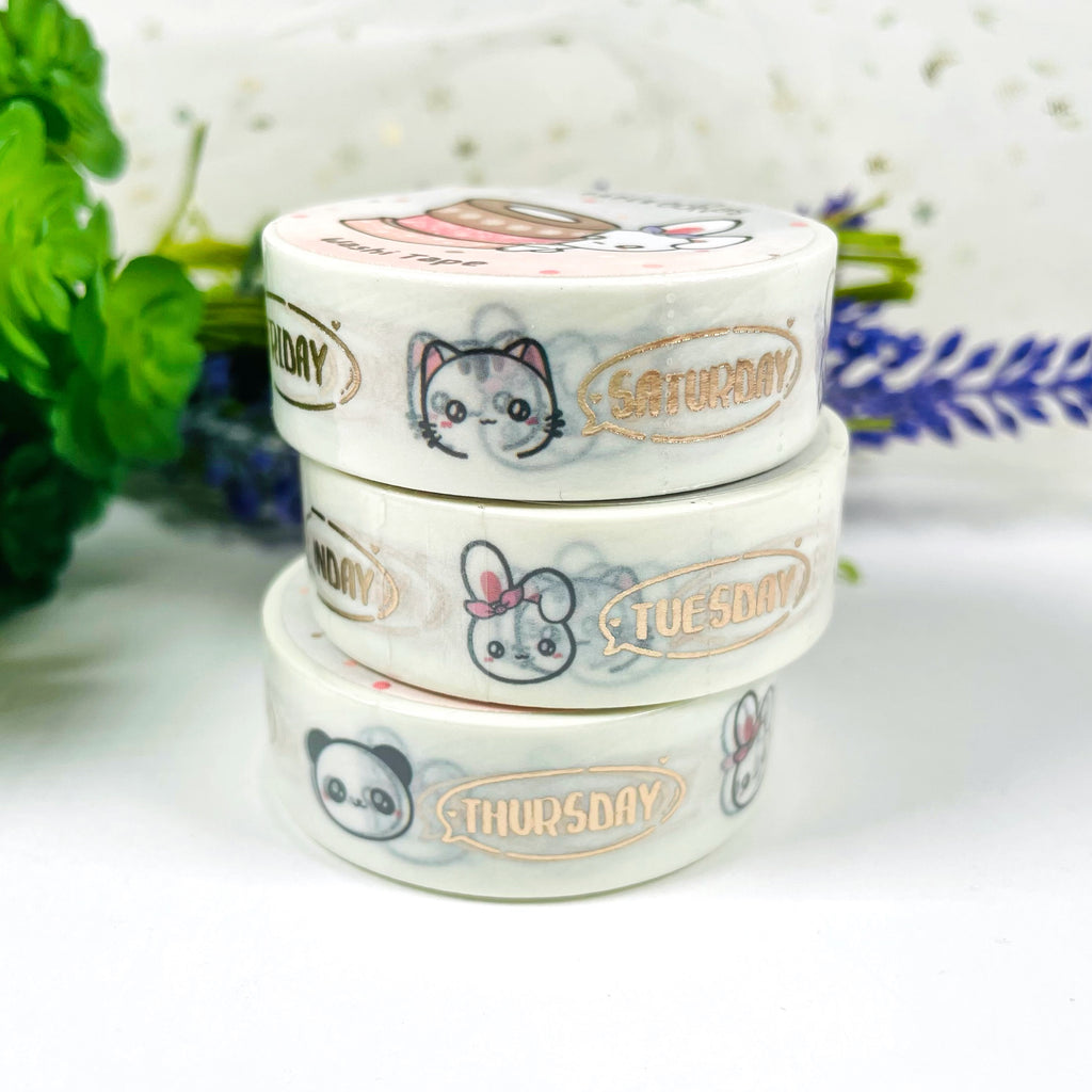Days of the Week Champagne Gold Foiled Washi Tape