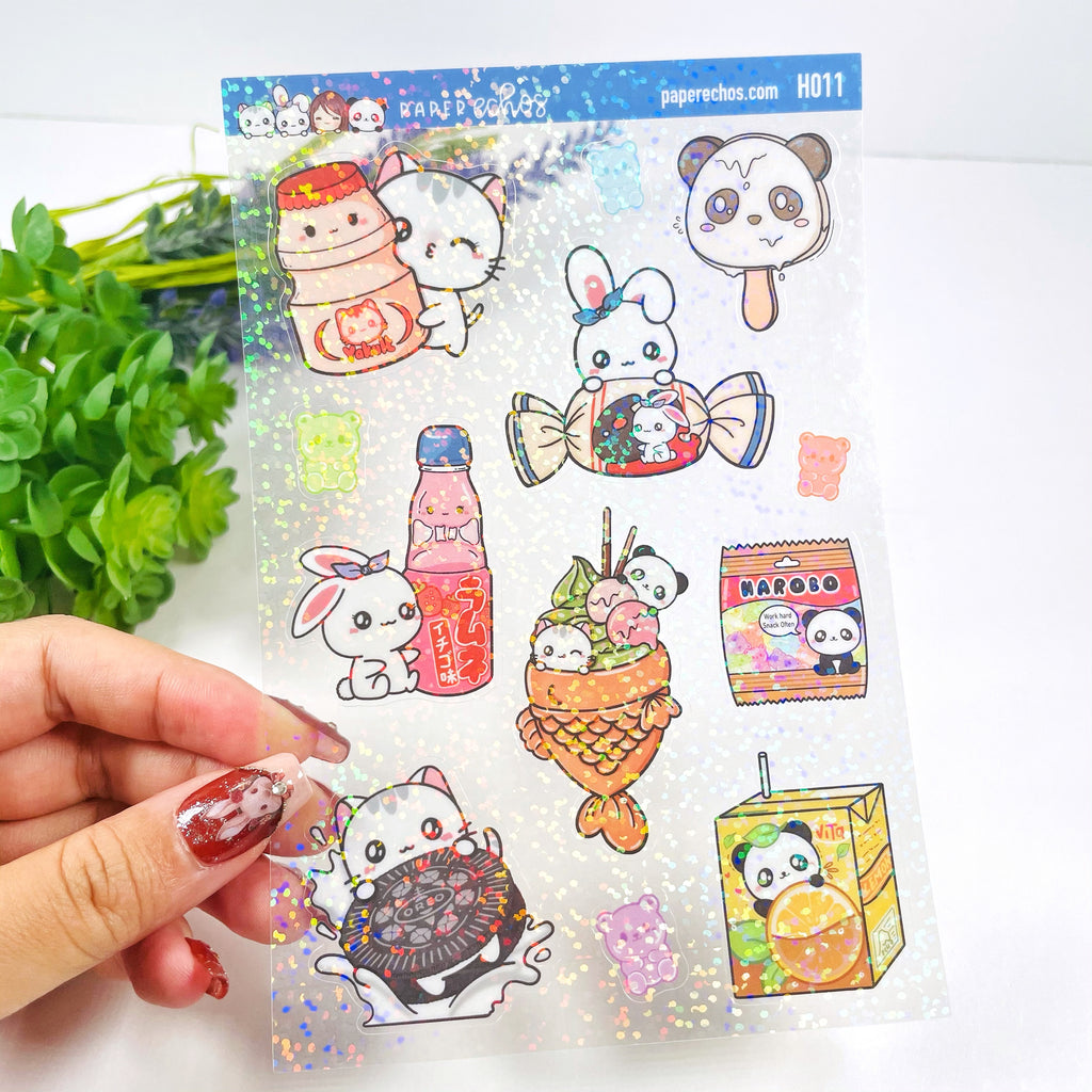Snack Time Holographic Clear Stickers