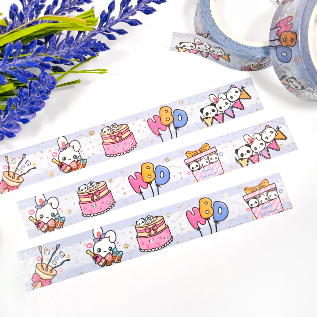 Birthday Pastel Blue Champagne Gold Foiled Washi Tape