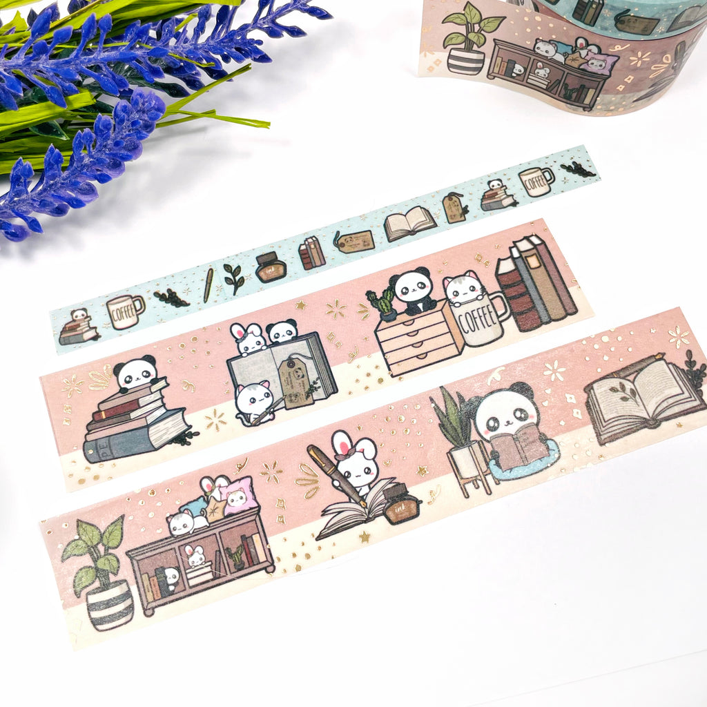 I Love Books Washi Tapes Set of 2-Champagne Gold Foiled - - 25mm+10mm