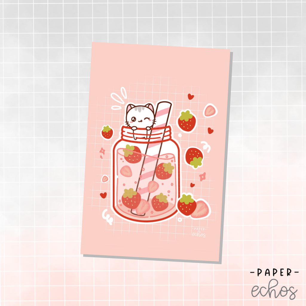 Strawberry Soda Sushi the Cat Journaling Card